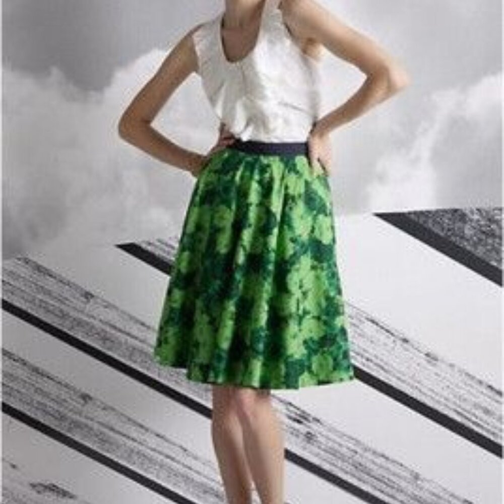 Edme & Esyllte Sz 6 Anthropologie Green Knee Length Flare Skirt Womens Pockets